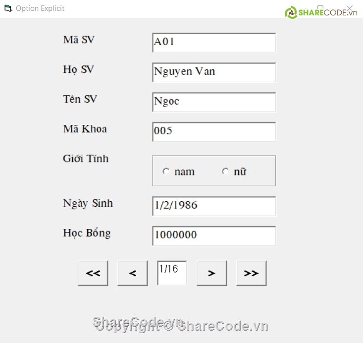 Quản lý sinh viên,code Visual Basic 6.0,code phần mềm,VB Quản lý sinh viên